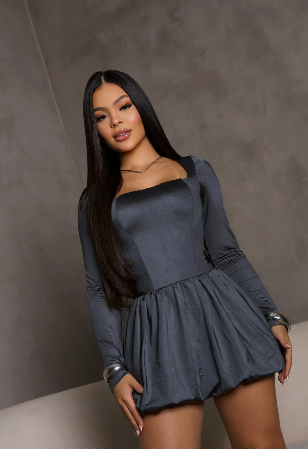 VESTIDO BALONNET MANGA LONGA COM BOJO