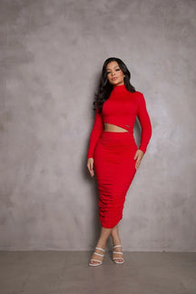 Vestido Drapeado Manga Longa LR